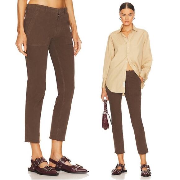 Nili Lotan Jenna Cropped Corduroy Patch Pocket Pants | Chocolate Brown | 0 - Picture 3 of 11